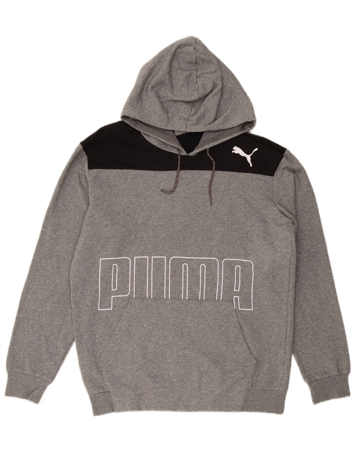 Felpa con cappuccio grafica da uomo PUMA in cotone color block grigio medio