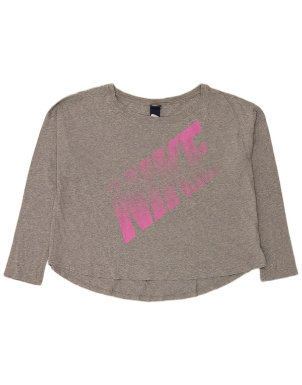 Top corto con grafica oversize da donna Nike manica lunga UK 18 XL grigio chiazzato