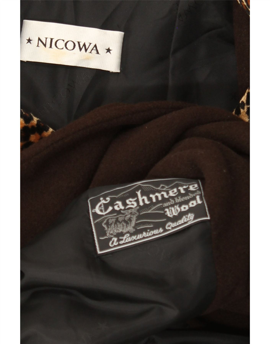NICOWA Womens Double Breasted Coat UK 18 XL Brown Animal Print Cashmere