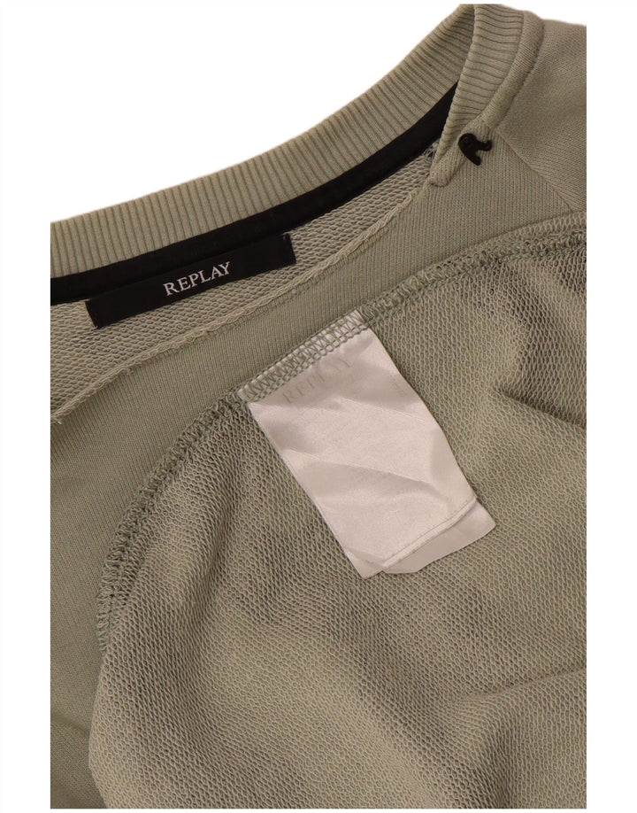 Felpa grafica da uomo Replay, maglione medio, cotone mimetico kaki