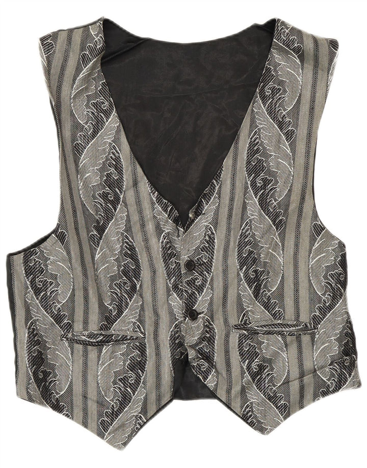Gilet vintage da uomo con motivo astratto piccolo in rayon grigio