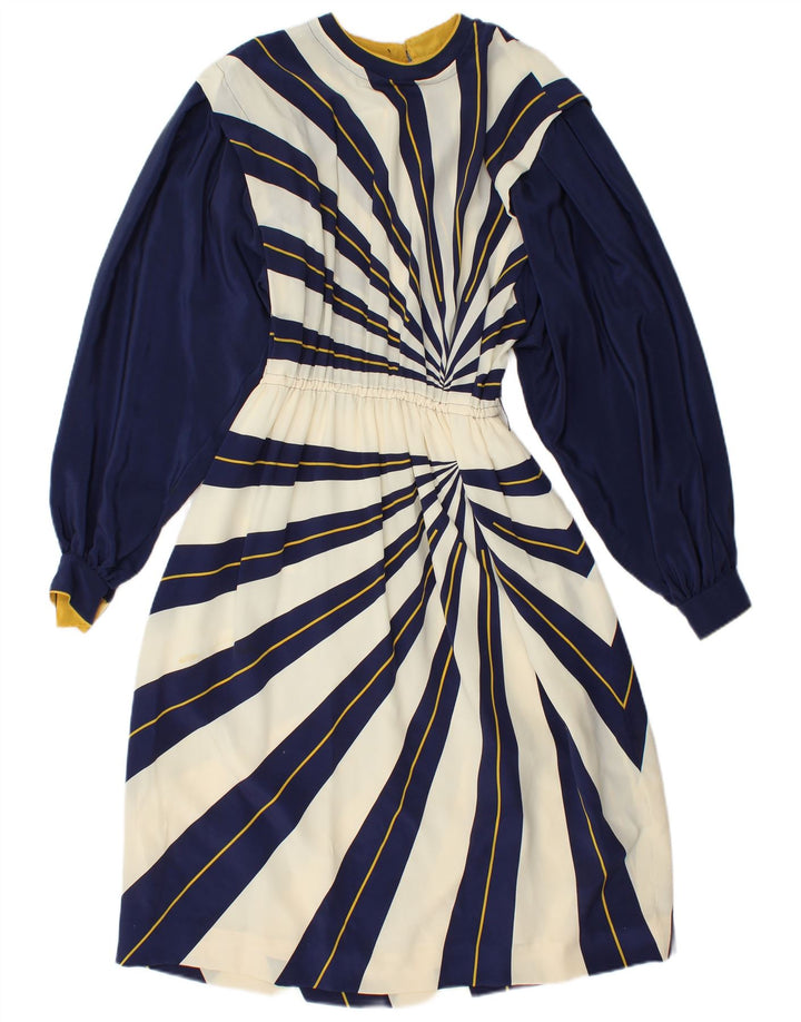 Abito a trapezio da donna a maniche lunghe VINTAGE IT 42 medio blu navy a righe