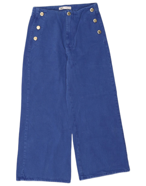 Jeans corti da donna Zara a vita alta con gamba larga EU 38 Small W28 L24 Blu