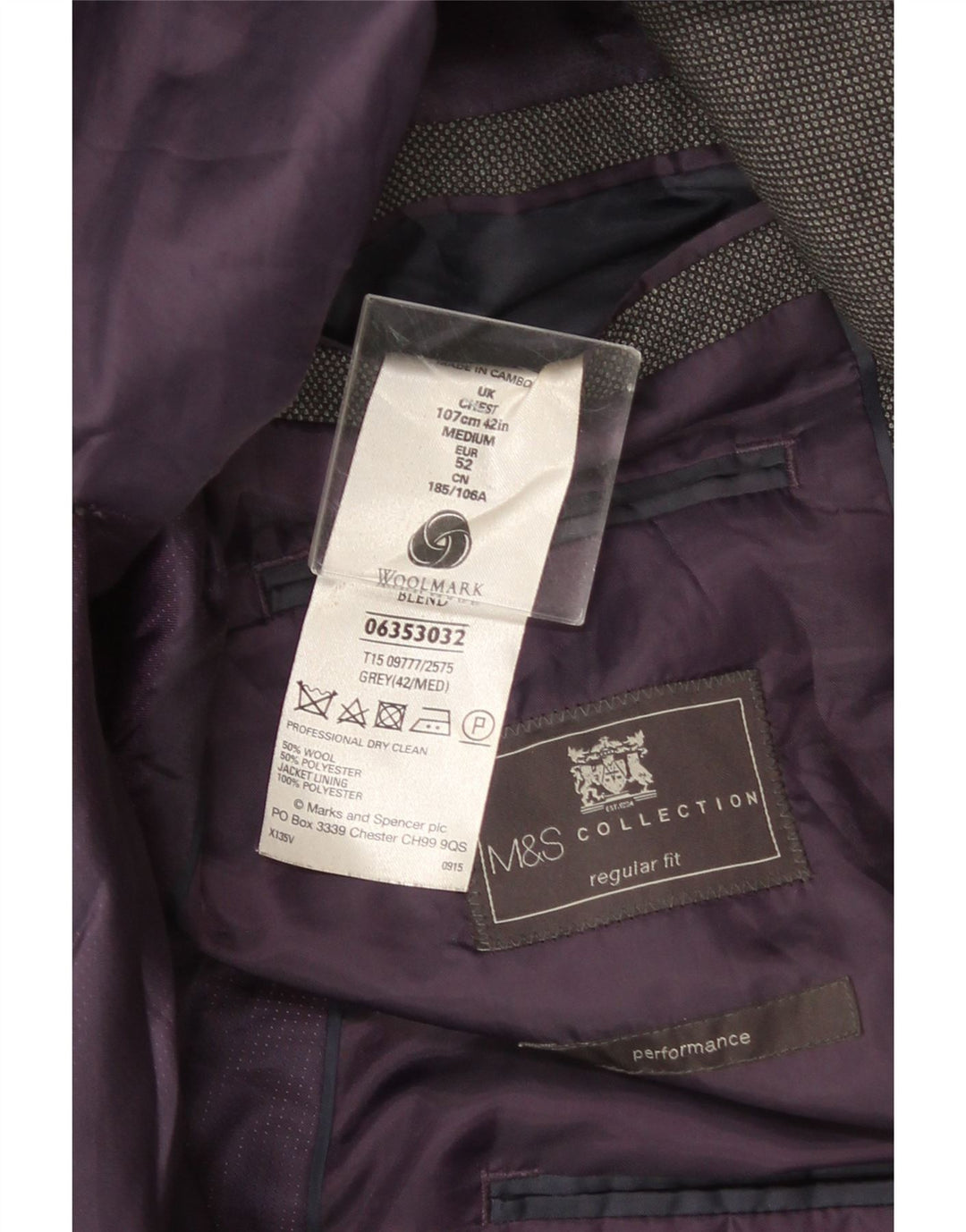 Giacca blazer da uomo Marks & Spencer vestibilità regolare a 2 bottoni UK 42 grande grigia