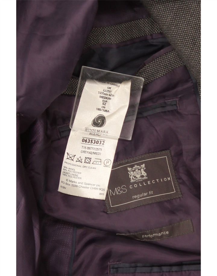 Giacca blazer da uomo Marks & Spencer vestibilità regolare a 2 bottoni UK 42 grande grigia