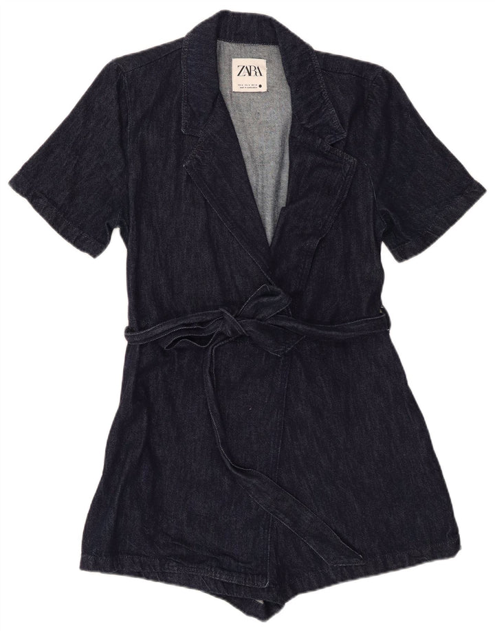 Tutina corta in denim da donna Zara UK 12 blu navy medio