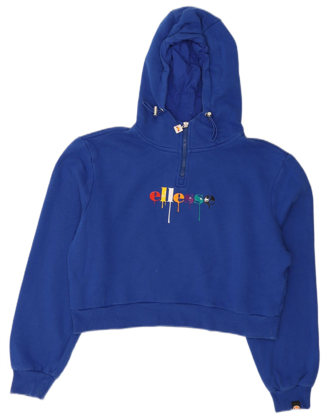 ELLESSE Maglione da donna con cappuccio grafico oversize con zip e collo UK 10 piccolo blu