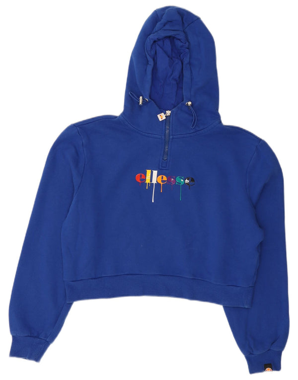 ELLESSE Maglione da donna con cappuccio grafico oversize con zip e collo UK 10 piccolo blu