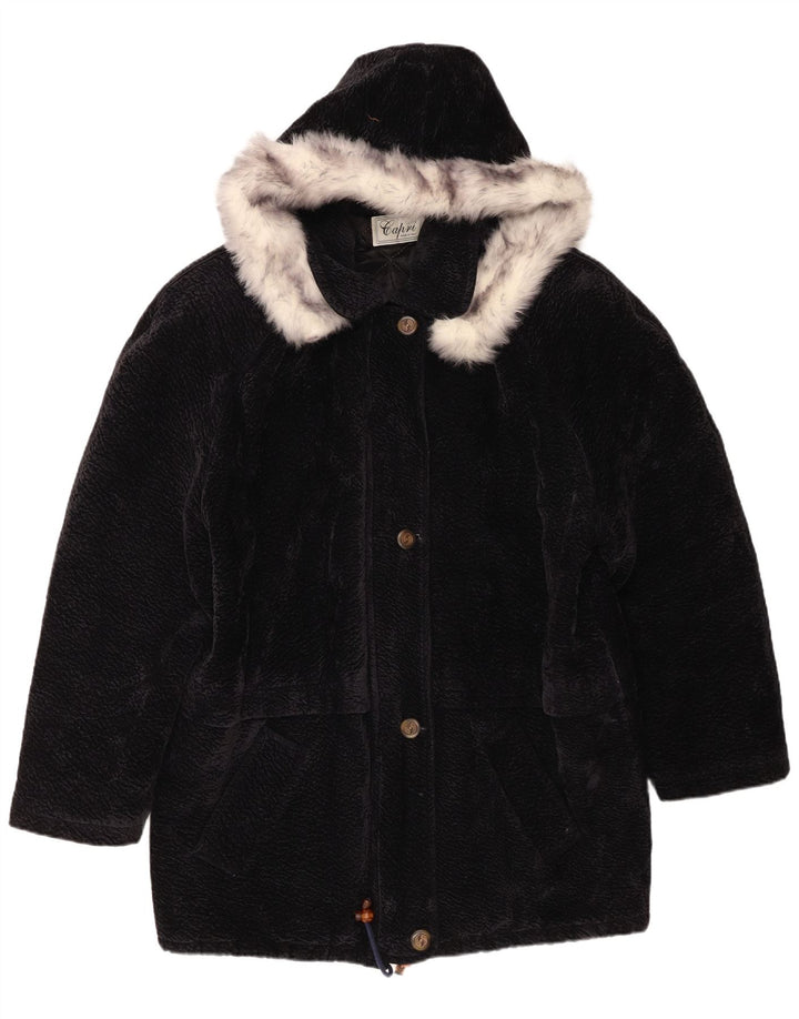 Soprabito oversize con cappuccio vintage da donna UK 18 XL poliestere blu navy