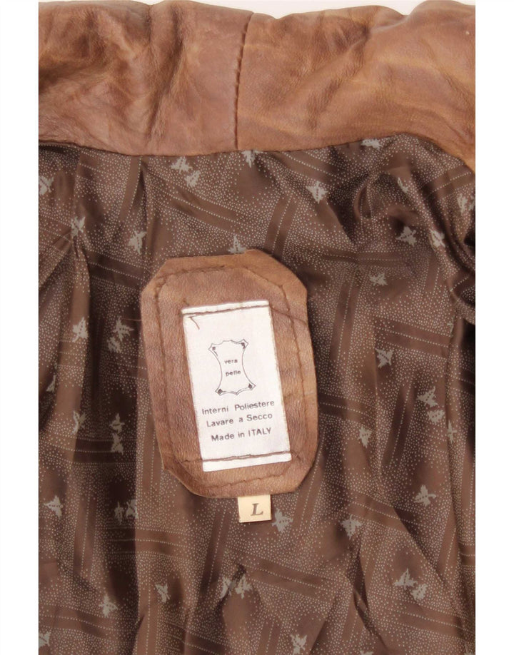 Cappotto vintage in pelle di pipistrello da donna UK 16 grande marrone