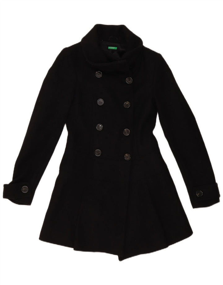 Cappotto Doppiopetto Donna Benetton IT 40 Small Nero Lana