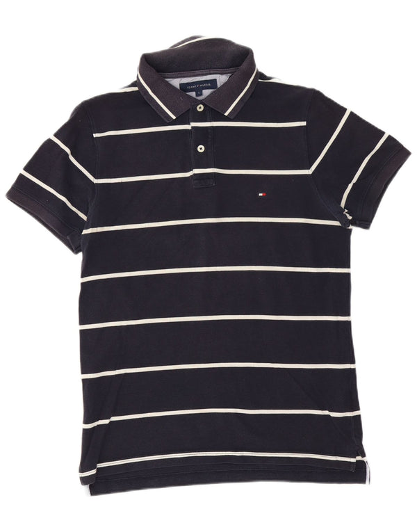 Polo slim fit da uomo Tommy Hilfiger grande in cotone a righe blu navy