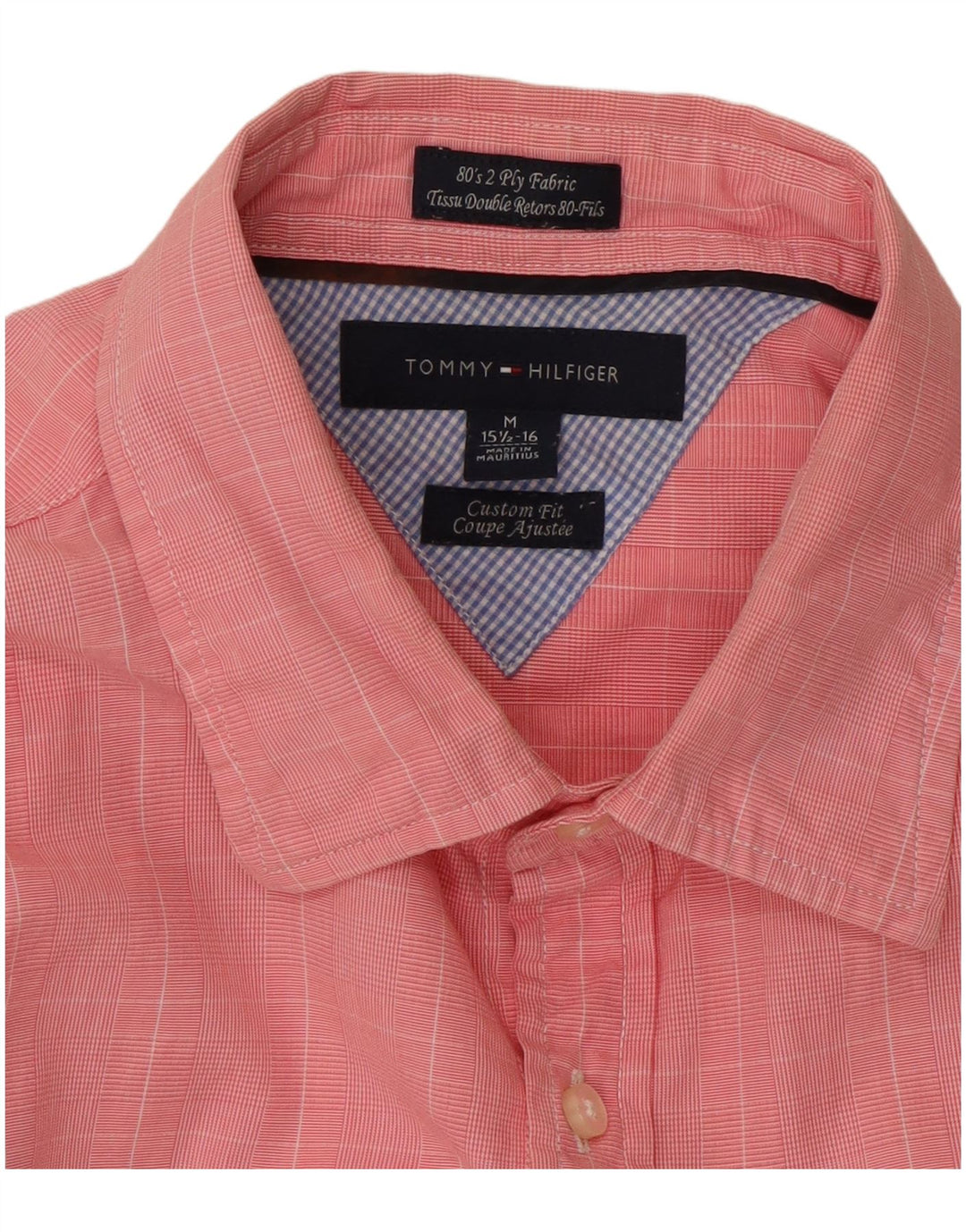 TOMMY HILFIGER Camicia da uomo su misura taglia 15 1/2 16 quadri rosa medio