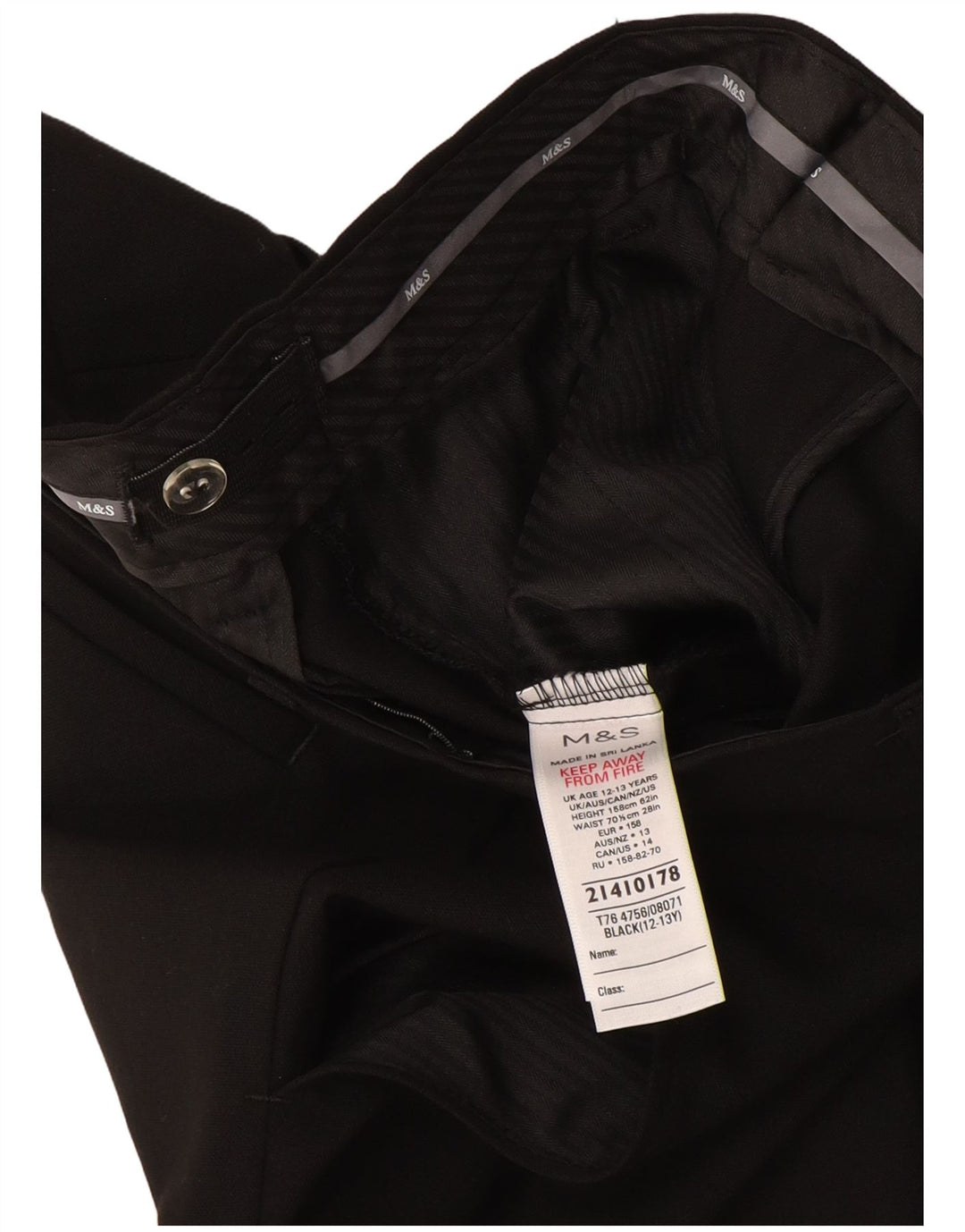 Pantaloni da abito slim Marks & Spencer da bambino 12-13 anni W32 L27 poliestere nero