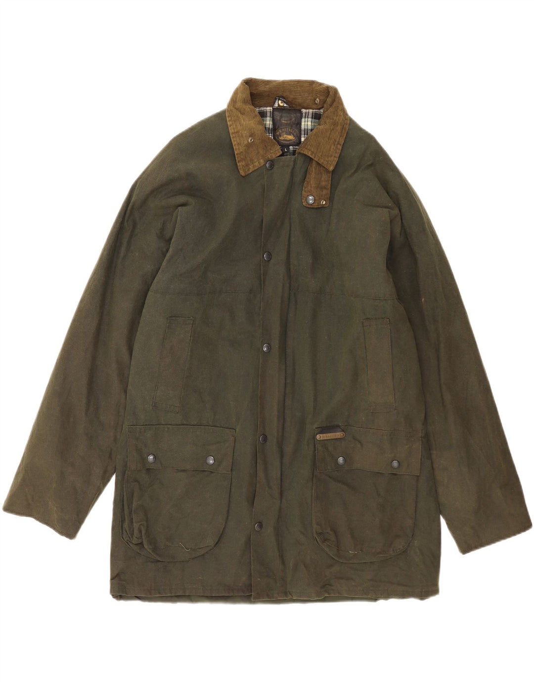 Soprabito vintage da uomo in cotone cerato UK 40 grande verde