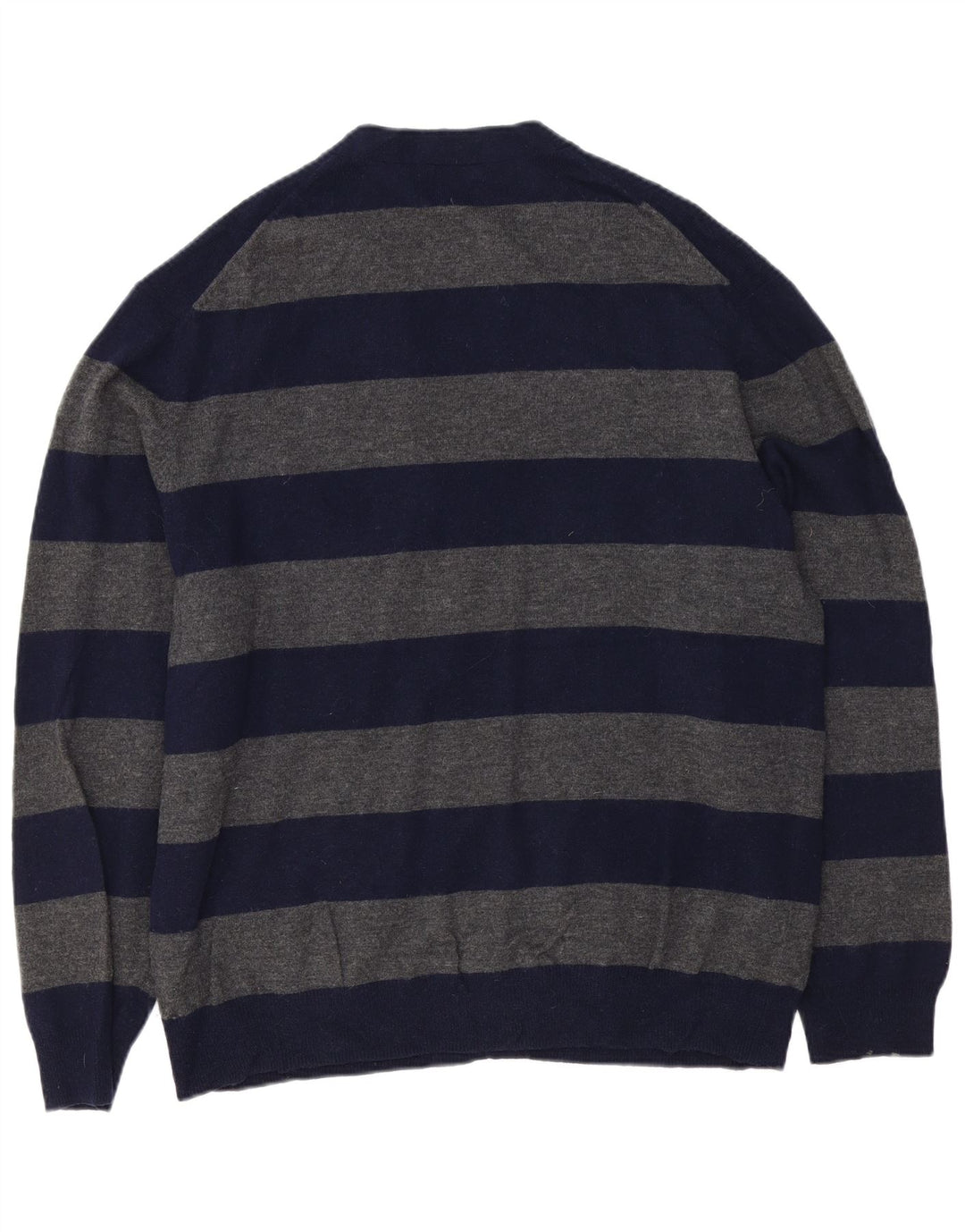 FRENCH CONNECTION Maglione cardigan da uomo 2XL Lana d'agnello a righe blu navy