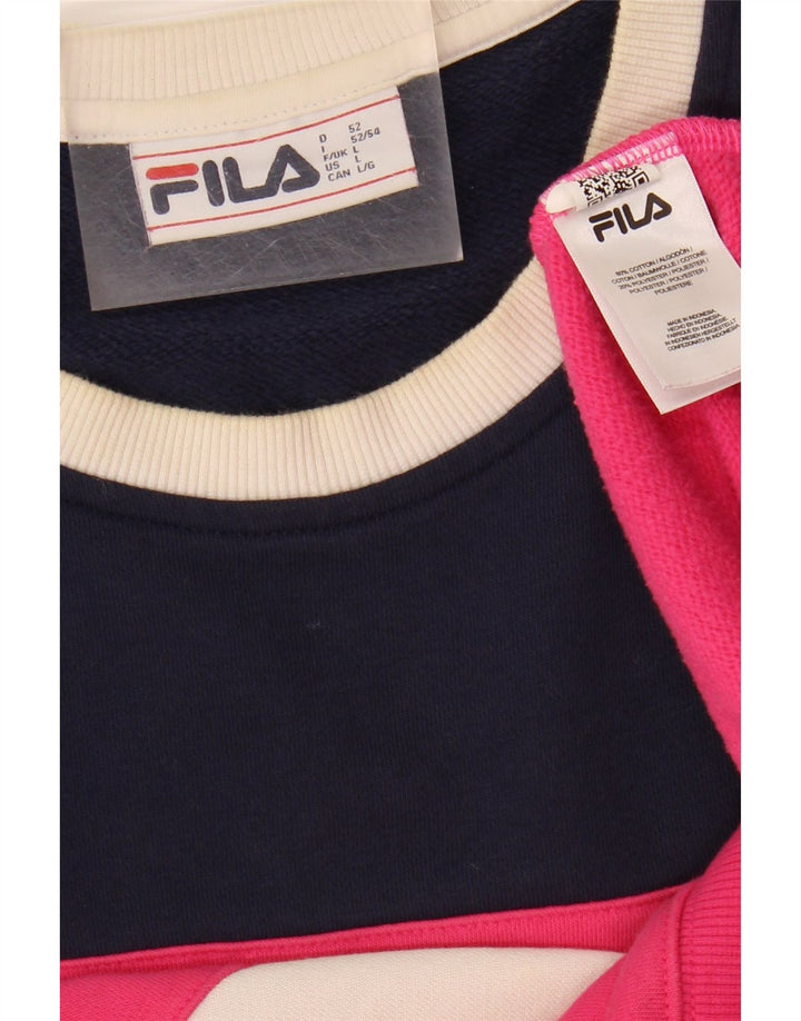 FILA Mens Graphic Sweatshirt Jumper Large Pink Colourblock Cotton