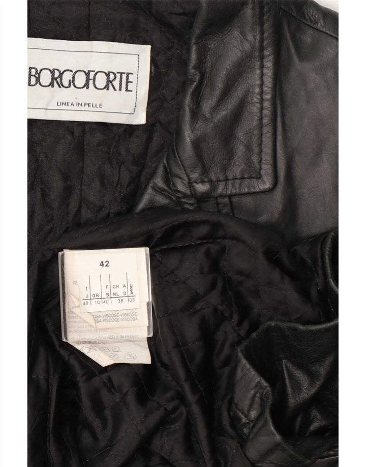 Cappotto in pelle vintage da donna UK 10 piccolo nero