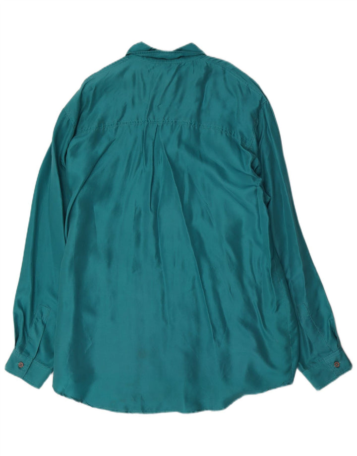 Camicetta camicia oversize da donna vintage UK 16 grande seta verde