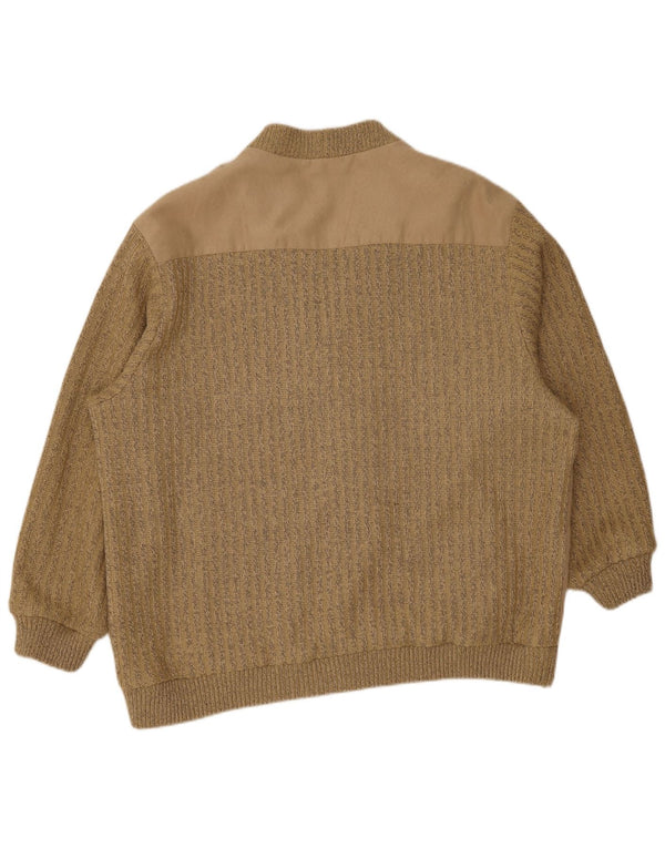 Giubbotto bomber lavorato a maglia da uomo Roger Kent UK 50 5XL poliacrilico a righe kaki