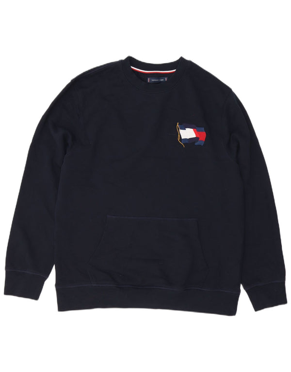 Tommy Hilfiger Uomo Casual Fit Felpa Maglione Grande Blu Navy Cotone