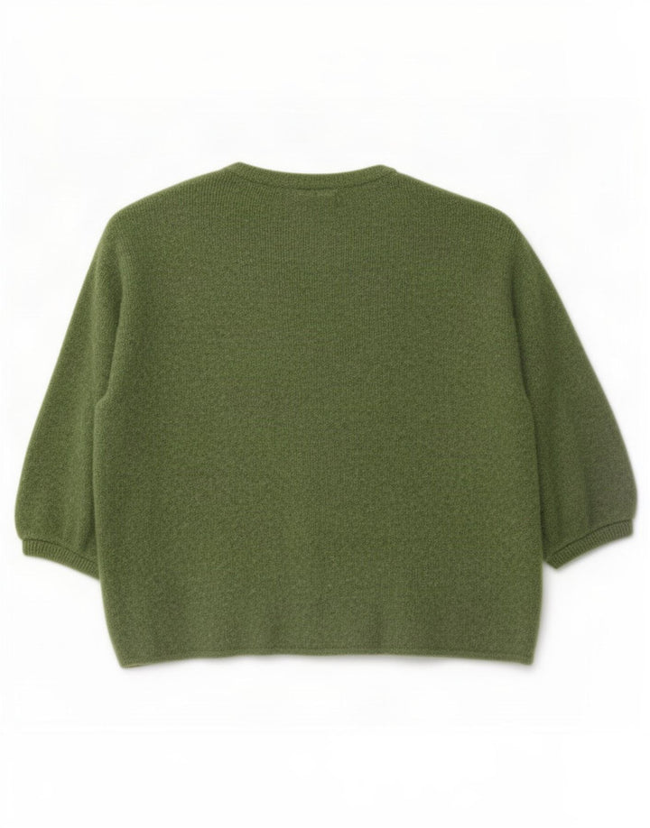 Maglione cardigan oversize con maniche a 3/4 vintage da donna UK 14 Verde medio