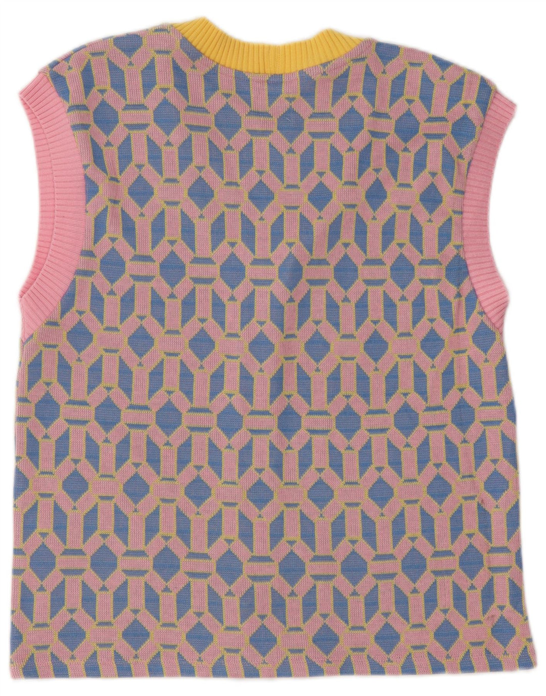 Maglione cardigan senza maniche da donna Zara UK 14 Blu medio geometrico
