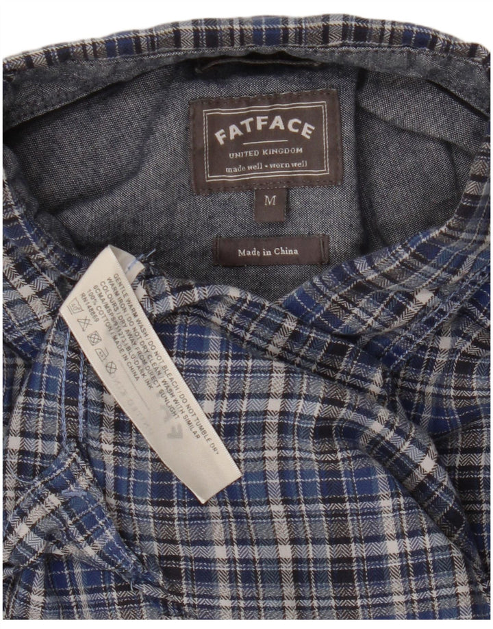 Fat Face Camicia da uomo in flanella dal taglio classico, cotone a quadri blu medio