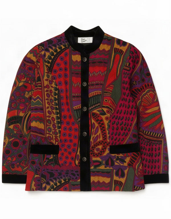 Giacca trapuntata vintage da donna UK 14 Viscosa floreale multicolore media