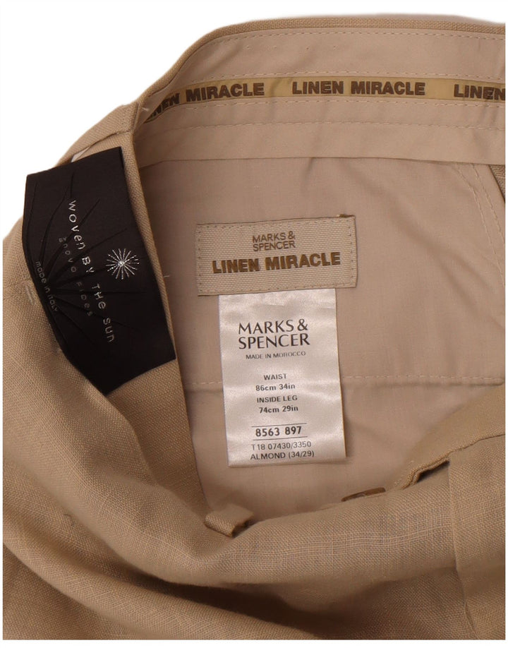 Pantaloni da abito dritti da uomo Marks & Spencer W34 L29 Lino beige