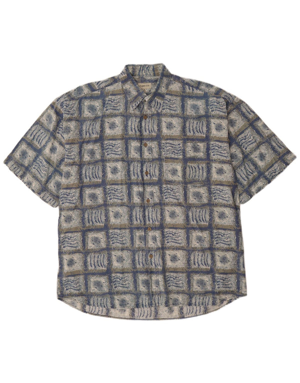 HAPPY LIFE Camicia a maniche corte da uomo Taglia 43/44 XL Blu geometrico