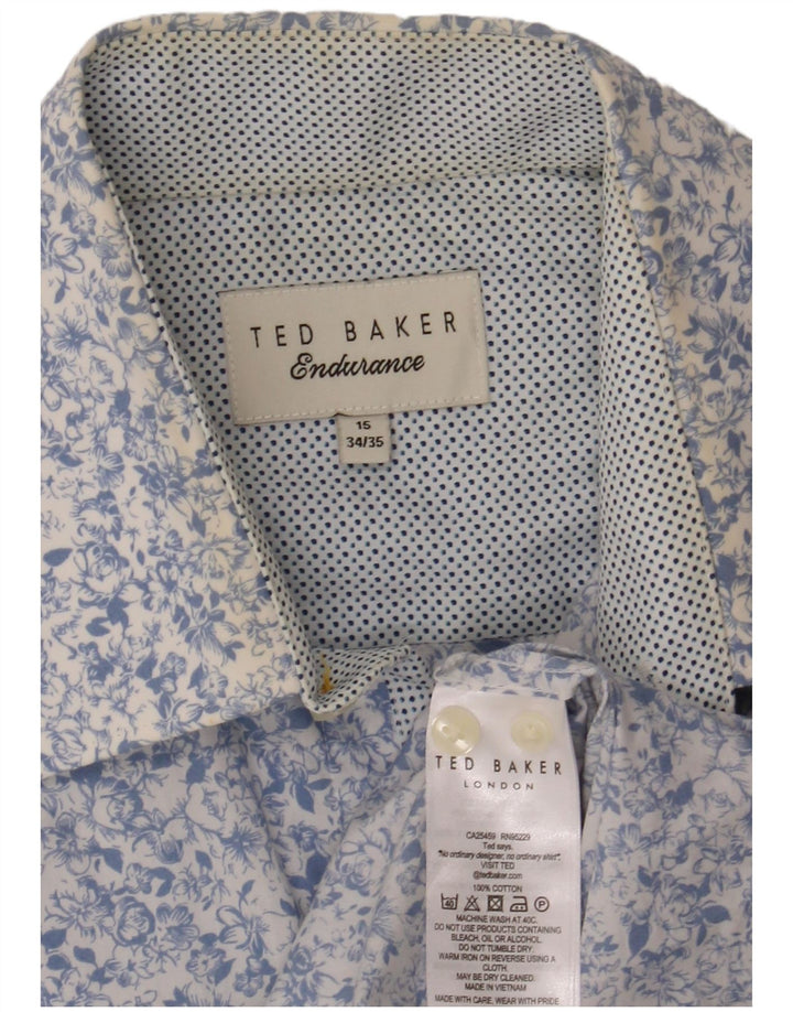 Camicia da uomo Ted Baker taglia 15 cotone floreale blu medio