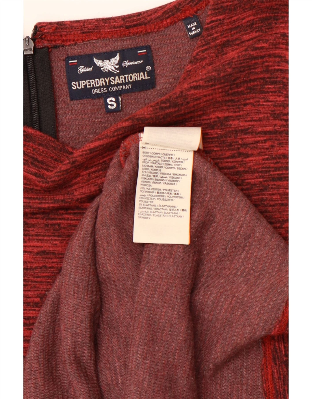 Abito aderente a maniche lunghe da donna SUPERDRY UK 8 Piccolo bordeaux screziato