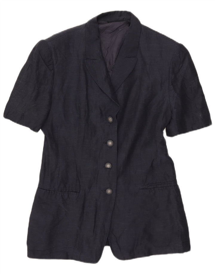 Giacca blazer vintage da donna a maniche corte a 4 bottoni UK 16 grande blu navy