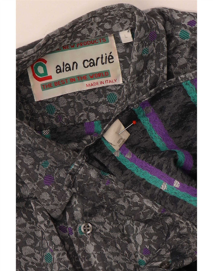 Camicia da uomo vintage in cotone floreale grigio grande
