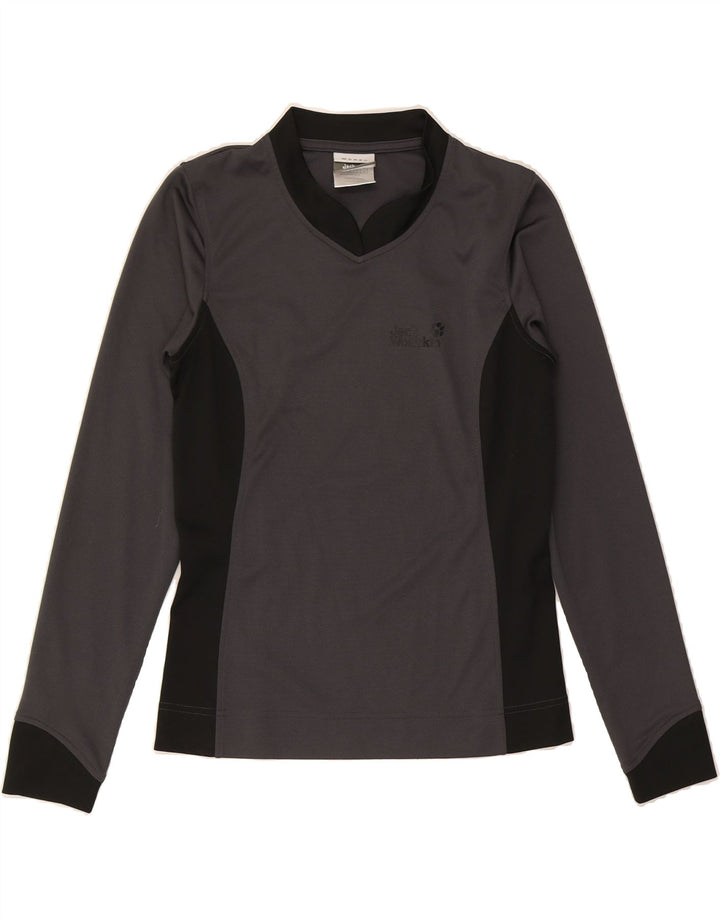 JACK WOLFSKIN Womens Top Long Sleeve UK 10 Small Grey Colourblock Vintage Jack Wolfskin and Second-Hand Jack Wolfskin from Messina Hembry 