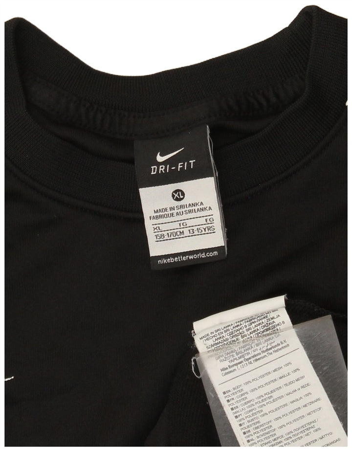 Top Nike da bambino Dri Fit Graphic manica lunga 13-14 anni XL poliestere nero