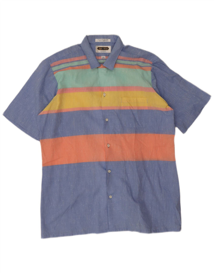 Camicia a maniche corte da uomo Arrow Large in poliestere a righe blu