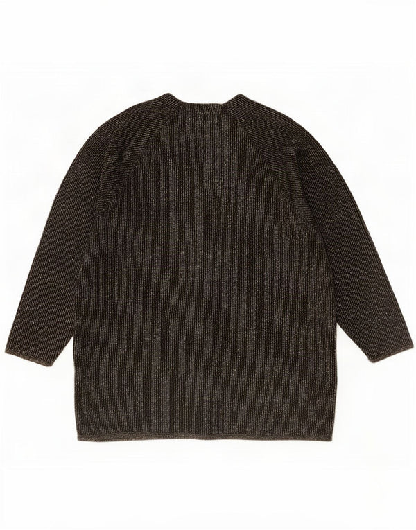 Maglione cardigan lungo da donna vintage UK 16 grande a righe nere