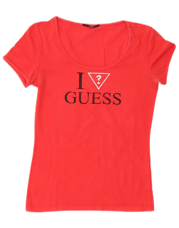 GUESS T-shirt grafica da donna Top UK 12 Medio Rosso Cotone