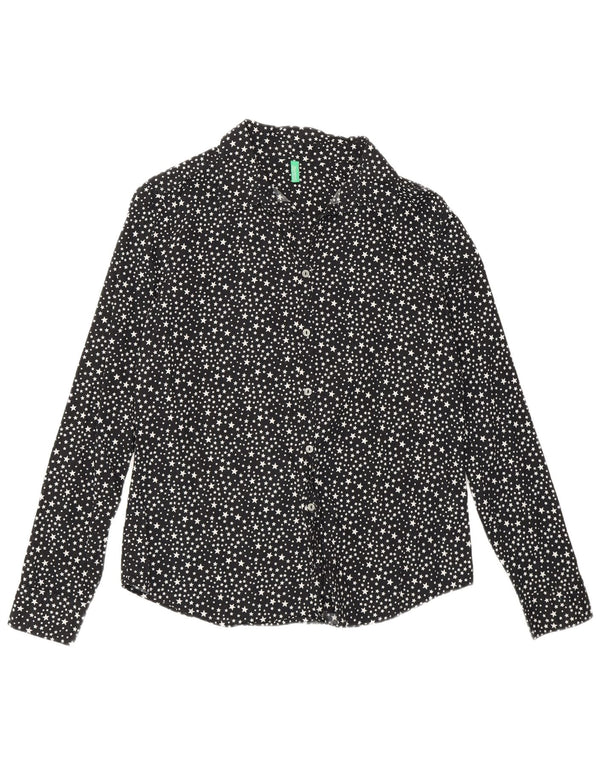 Camicia da donna Benetton vestibilità ampia con motivo astratto UK 10 piccola in cotone nero