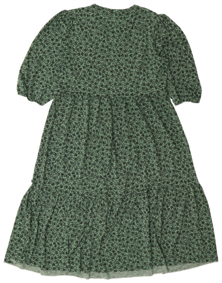 Abito a trapezio da donna ZARA UK 14 Poliestere floreale verde medio
