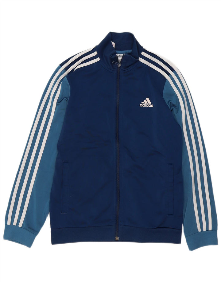 ADIDAS Boys Tracksuit Top Jacket 11-12 Years Navy Blue Colourblock