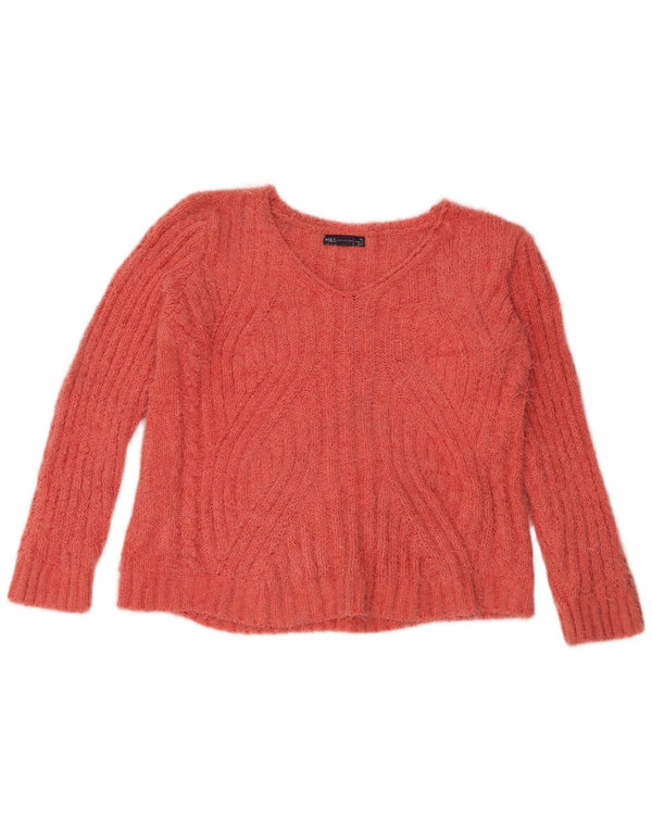 Maglione maglione con scollo a V da donna Marks & Spencer UK 18 XL Poliestere arancione