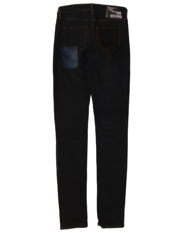 Jeans skinny da donna Moschino W26 L31 cotone patchwork blu navy