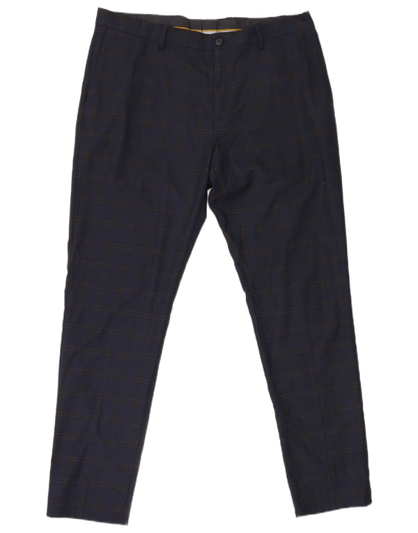 Pantaloni da abito slim da uomo Zara EU 46 XL W36 L32 Poliestere a quadri blu navy