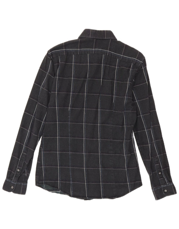 Camicia Reiss da uomo slim fit in flanella, cotone a quadri nero medio