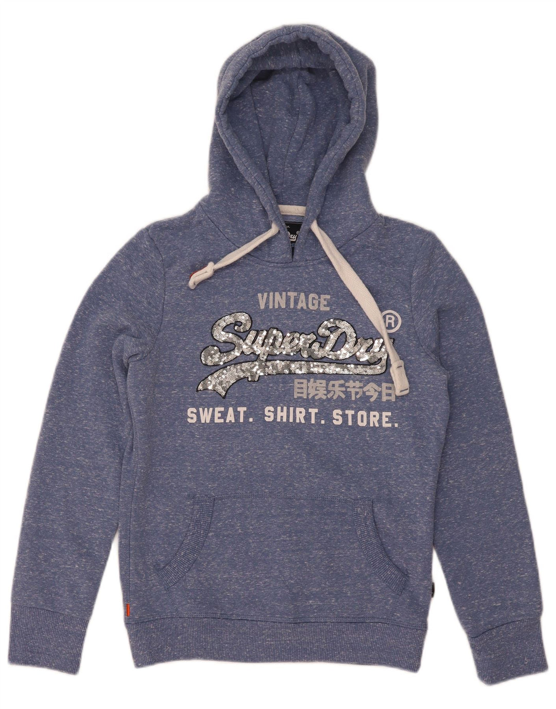 Felpa con cappuccio grafica da donna Superdry UK 8 Small Poliestere chiazzato blu