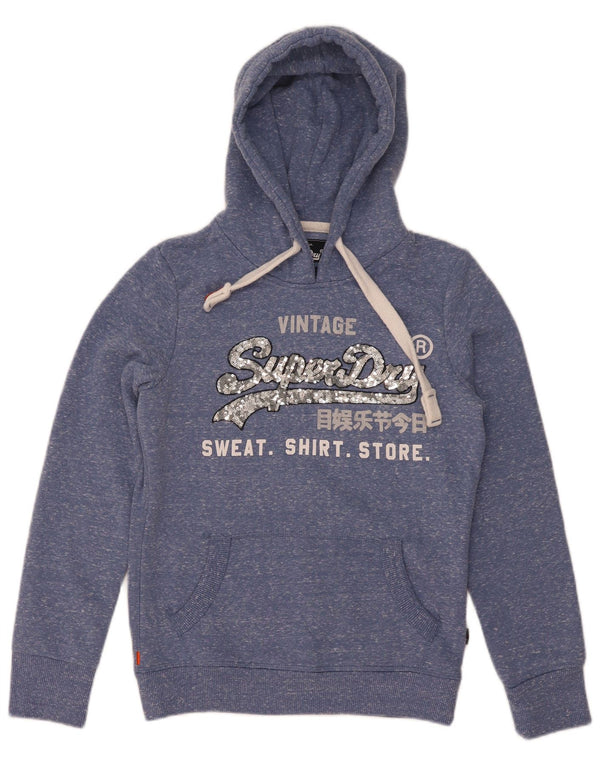 Felpa con cappuccio grafica da donna Superdry UK 8 Small Poliestere chiazzato blu