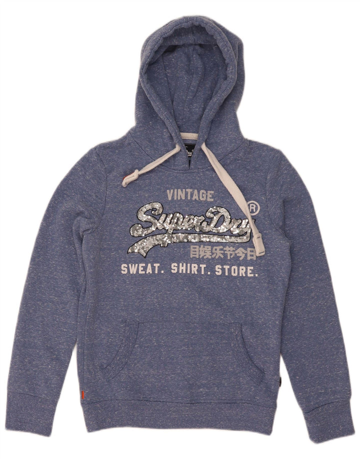 Felpa con cappuccio grafica da donna Superdry UK 8 Small Poliestere chiazzato blu